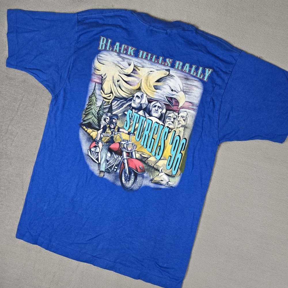 VTG '96 Sturgis Bike Rally T Shirt Adult Medium Blue 56th Annual Single Stitch
